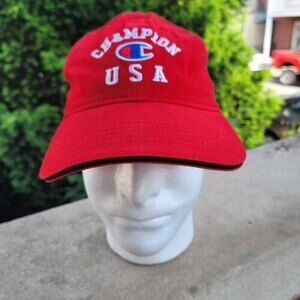 Champion USA Hat Cap Logo Adjustable Strap Red Baseball Unisex Adult Dad